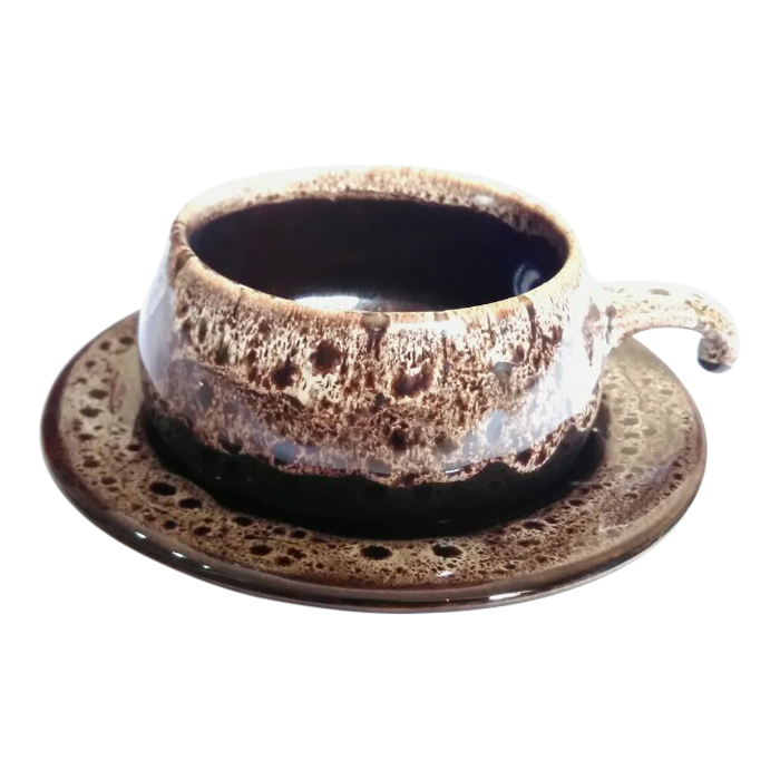 Bộ Tách Coffee Đĩa Lõm - Gốm Sứ Bát Tràng - P06T - Màu Trắng Gấm