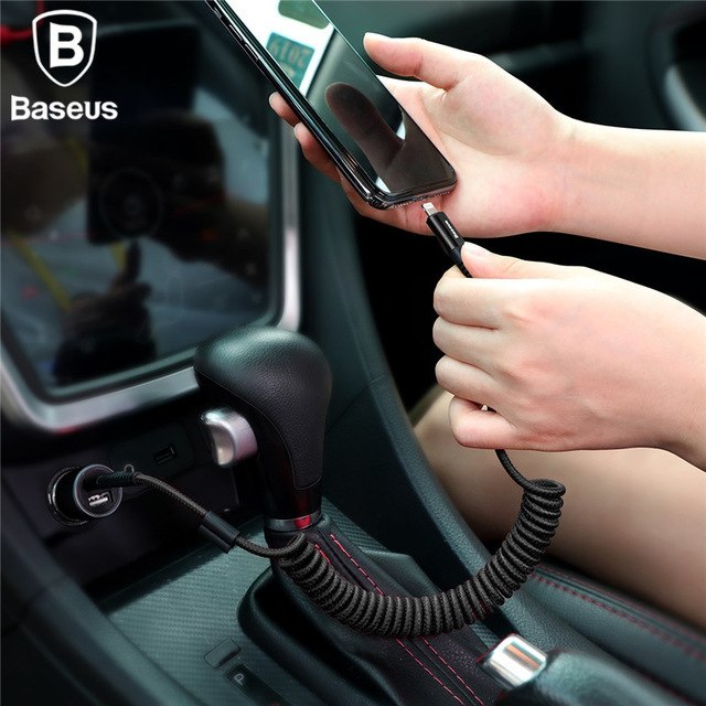 Dây cáp sạc lò xo Lightning cho iPhone iPad Baseus Spring 1m sạc nhanh (Đen) - Hàng chính hãng
