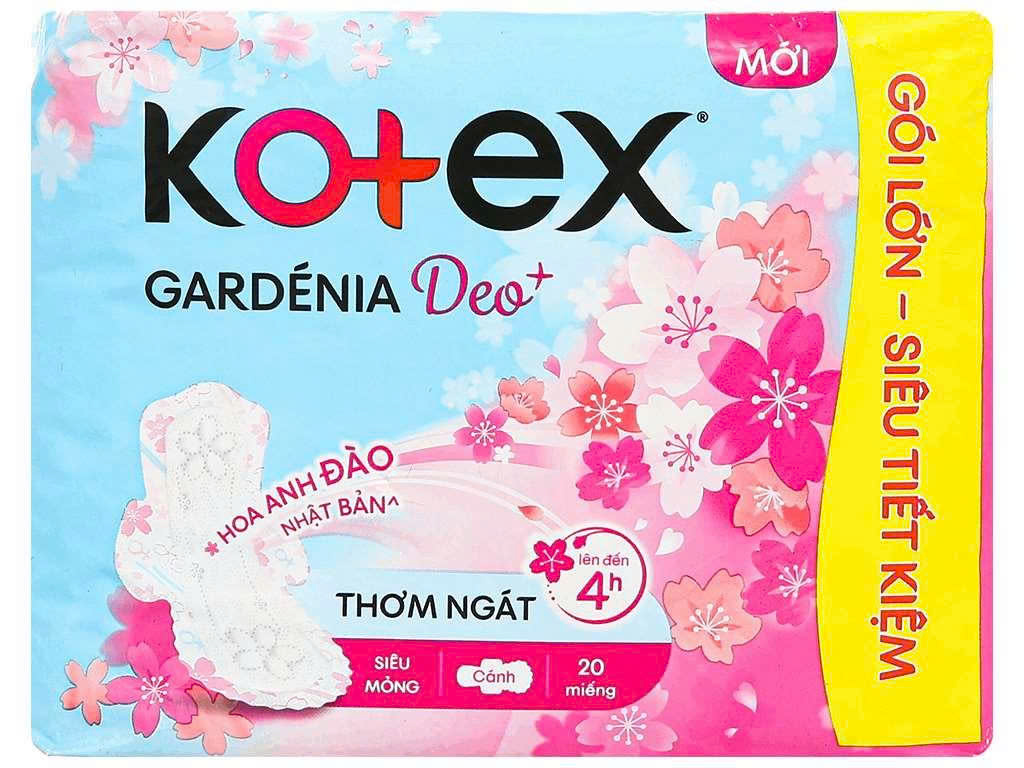 Combo 4 Gói Băng Vệ Sinh Kotex Gardenia Deo Hoa Anh Đào Siêu Mỏng Cánh Gói 20 Miếng