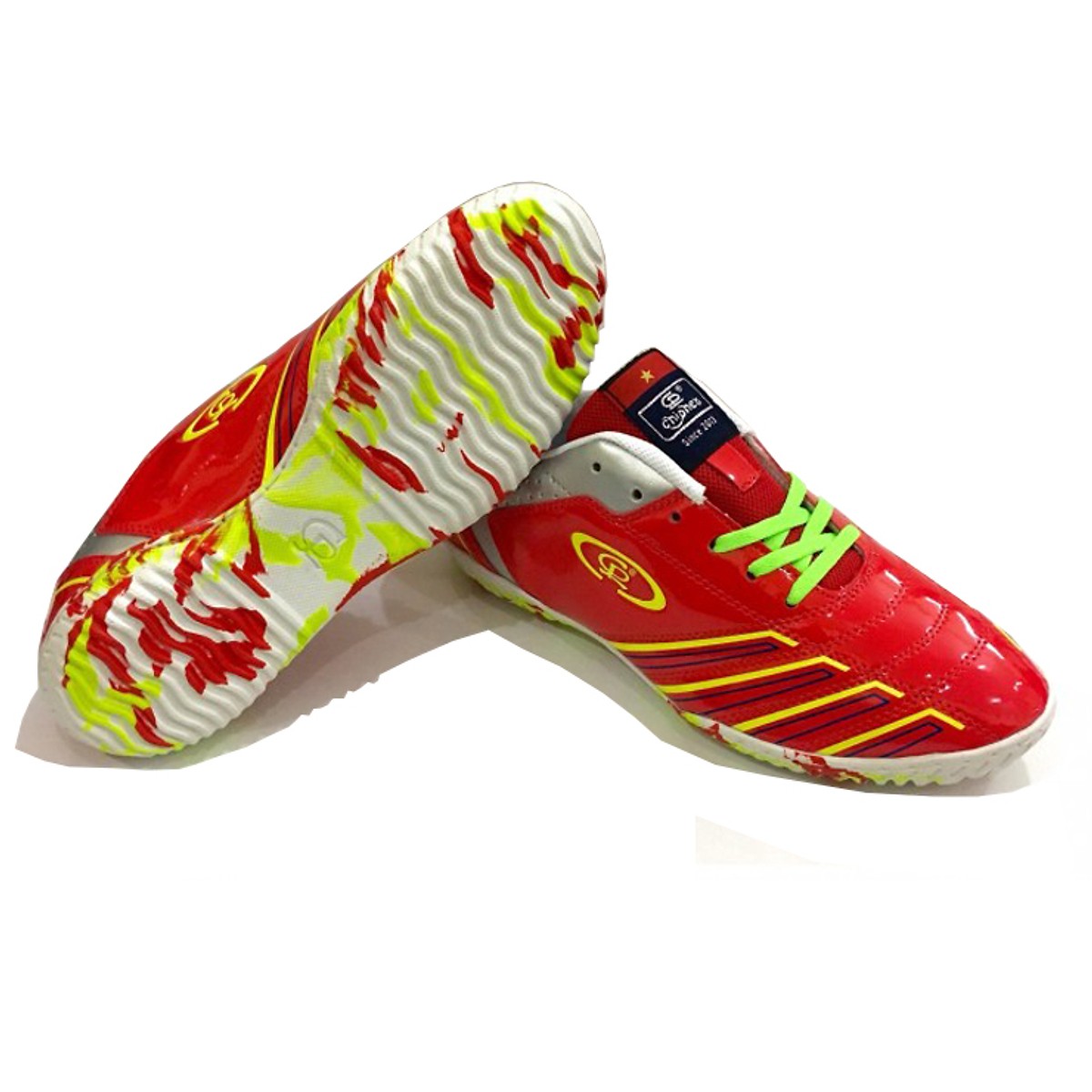 Giày Đá Bóng Futsal Chí Phèo CP064 Màu Đỏ Sọc Vàng