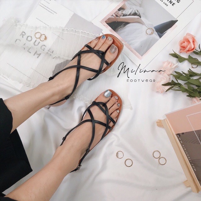 Sandal nữ đế bằng quai đan chéo siêu xinh-SB11