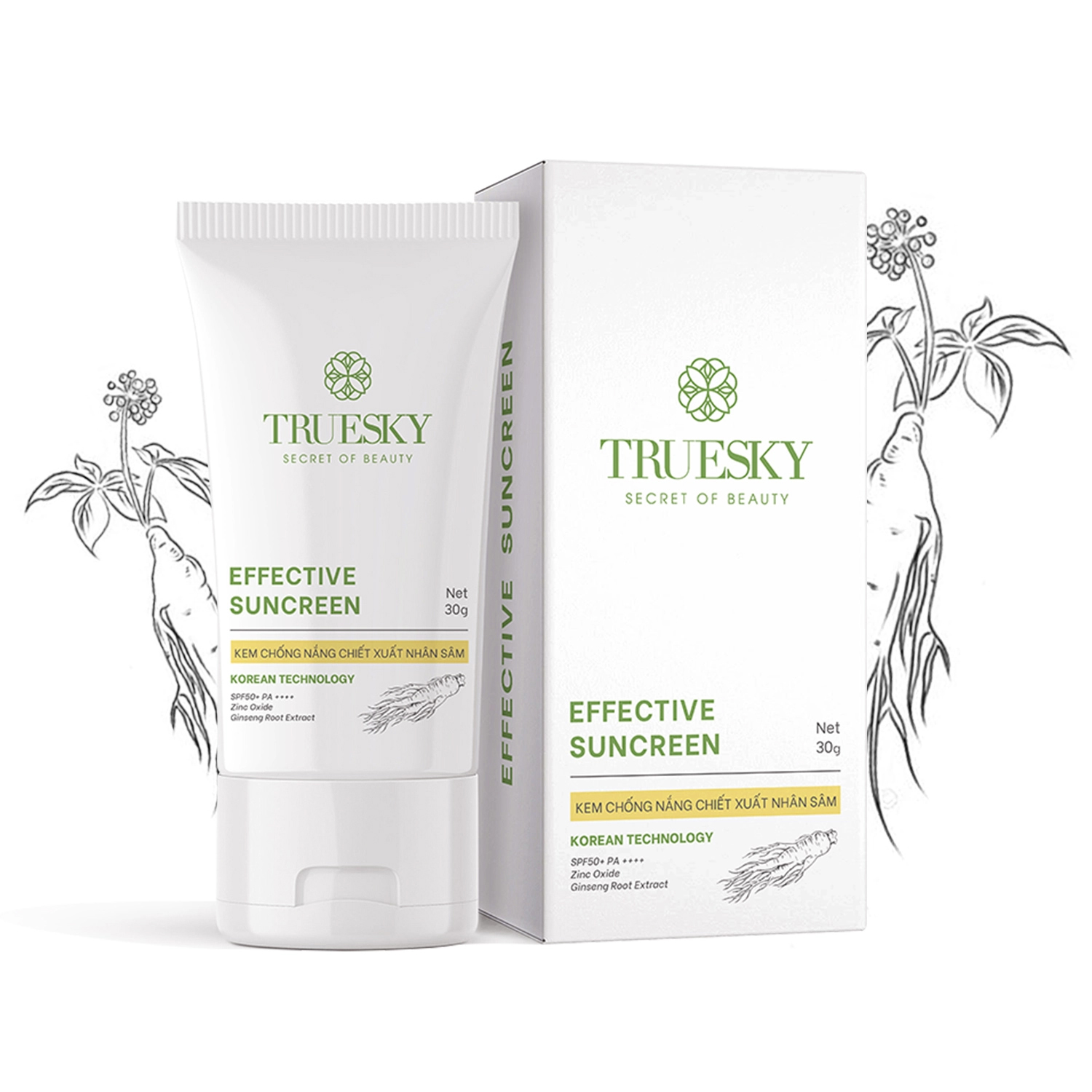 Kem chống nắng Truesky Effective Sunscreen 30g SPF 50+ PA+++ chiết suất nhân sâm hàn quốc