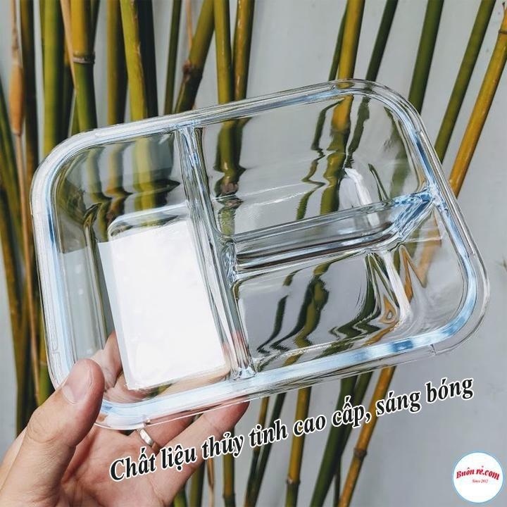 Hộp Cơm thủy tinh 2,3 ngăn nắp khóa chống tràn 1000ml kèm túi giữ nhiệt loại 1, hộp cơm chịu nhiệt lên đến 400