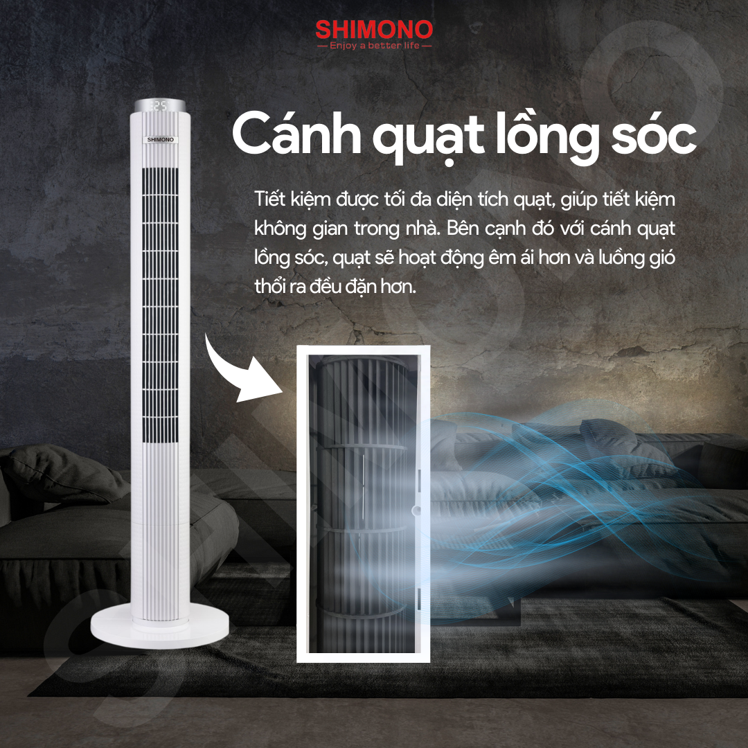 Quạt Tháp SHIMONO SM-TF42FL Màu Vàng Đồng Cao Cấp Có thể Nghiêng 10 độ Vận Hành Êm Ái BH 12 Tháng  Hàng Chính Hãng