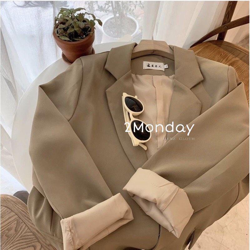 Áo blazer dài tay tông xanh lá đậm pháp lạ mắt form áo siêu to Áo blazer Dày dặn dáng rộng