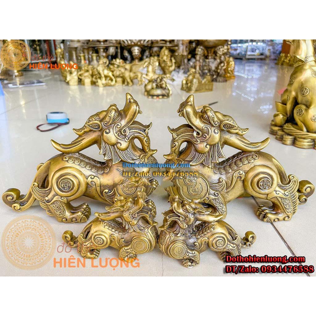 Đôi Tỳ Hưu Vẩy Tiền Tài Lộc Màu Vàng Bằng Đồng Phong Thủy Đẹp Các Cỡ