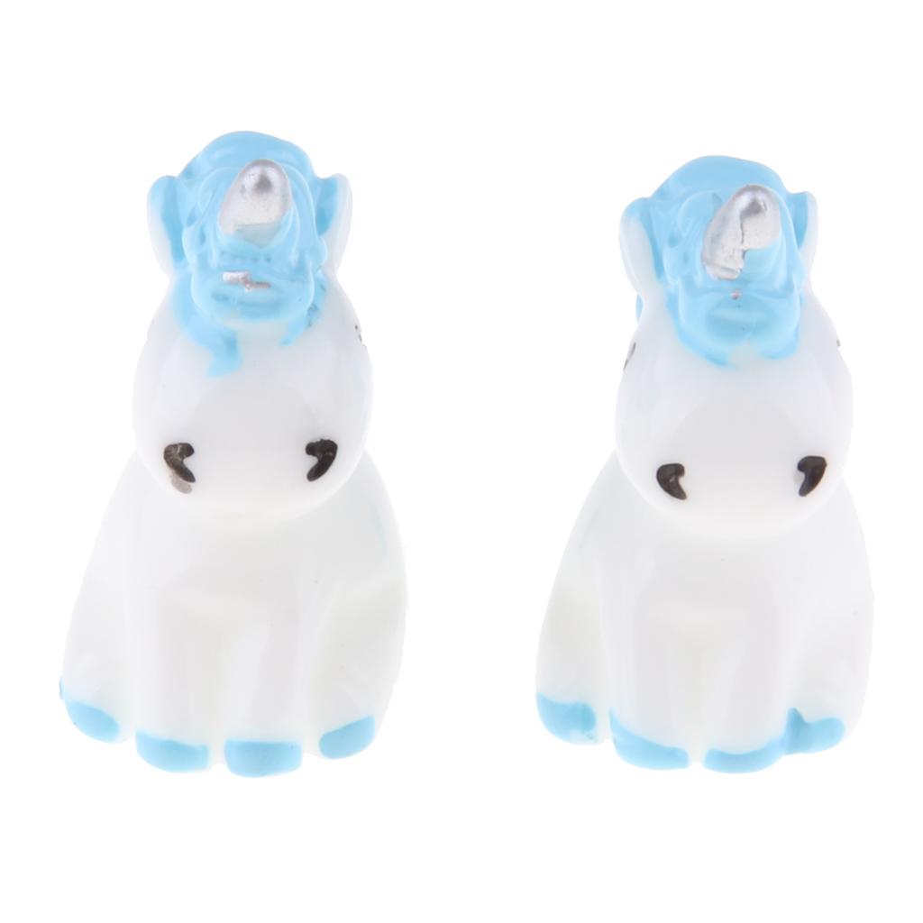 12 Mini Nhựa Kỳ Lân Tượng Thu Nhỏ Vườn Cổ Tích Đồ Trang Trí Màu Xanh + Hồng