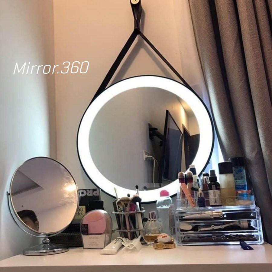 Gương Dây Da Liền Đèn Led Cảm Ứng Cao Cấp - Gương Spa - Gương Tiệm Tóc - D40cm, D50cm, D60cm- FULL PHỤ KIỆN