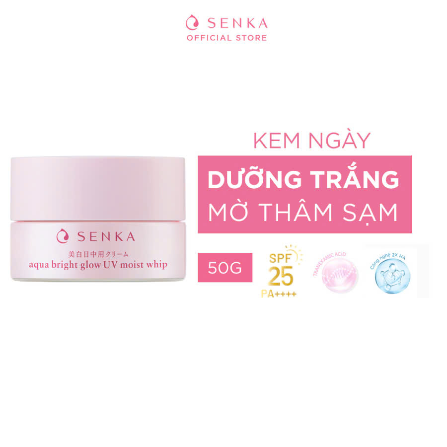Kem Dưỡng Senka Sáng Da Chống Nắng Ban Ngày Aqua Bright Glow Uv Moist Whip Spf25 Pa 50G - Kem Ngày