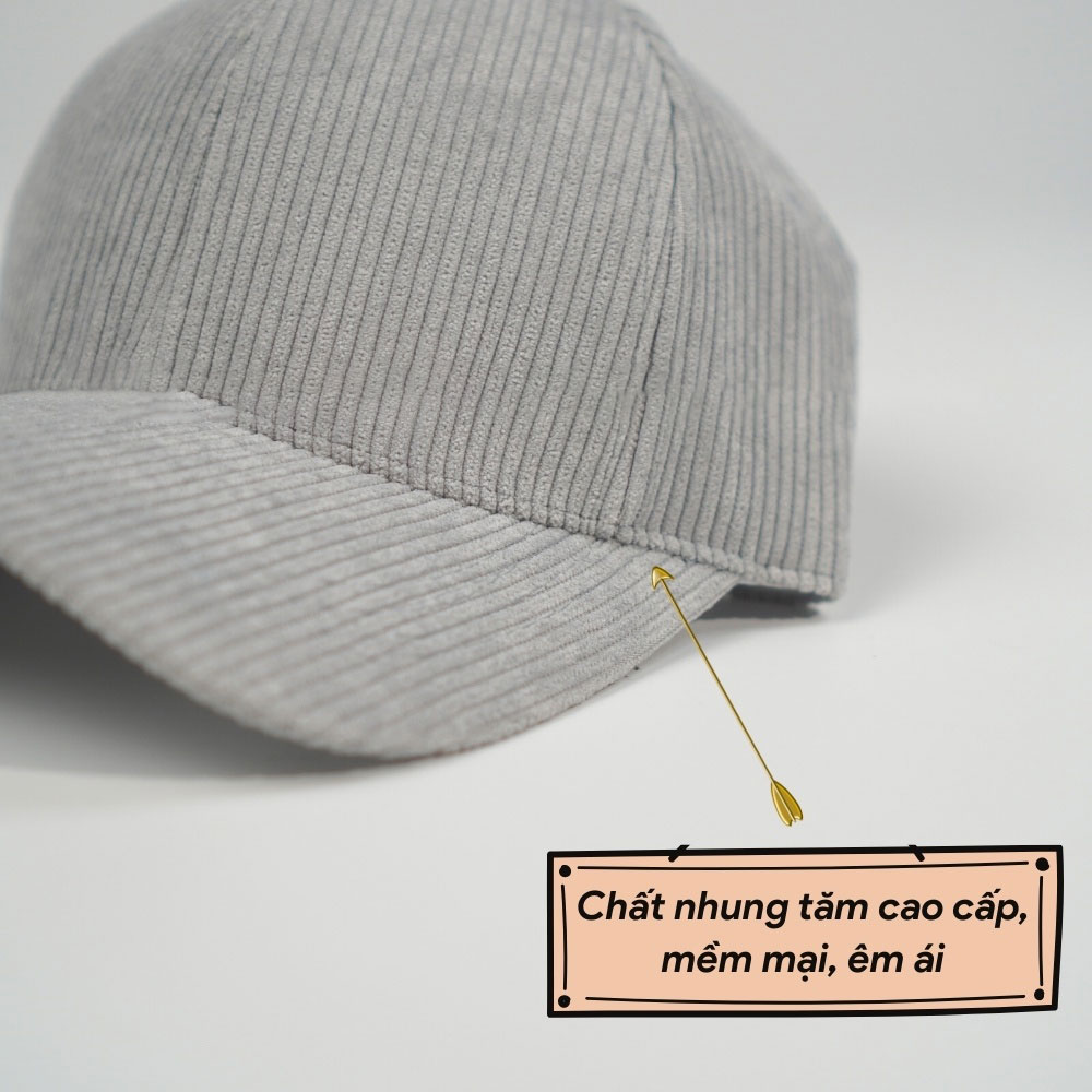 Mũ lưỡi trai - nón Ulzzang vải nhung tăm trơn unisex nam nữ chống nắng phong cách thời trang, cá tính