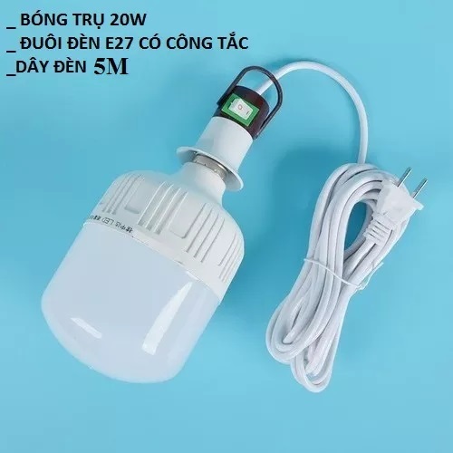 Bộ bóng đèn 20 W  + Bộ đuôi đèn có công tắc dây dài 5M