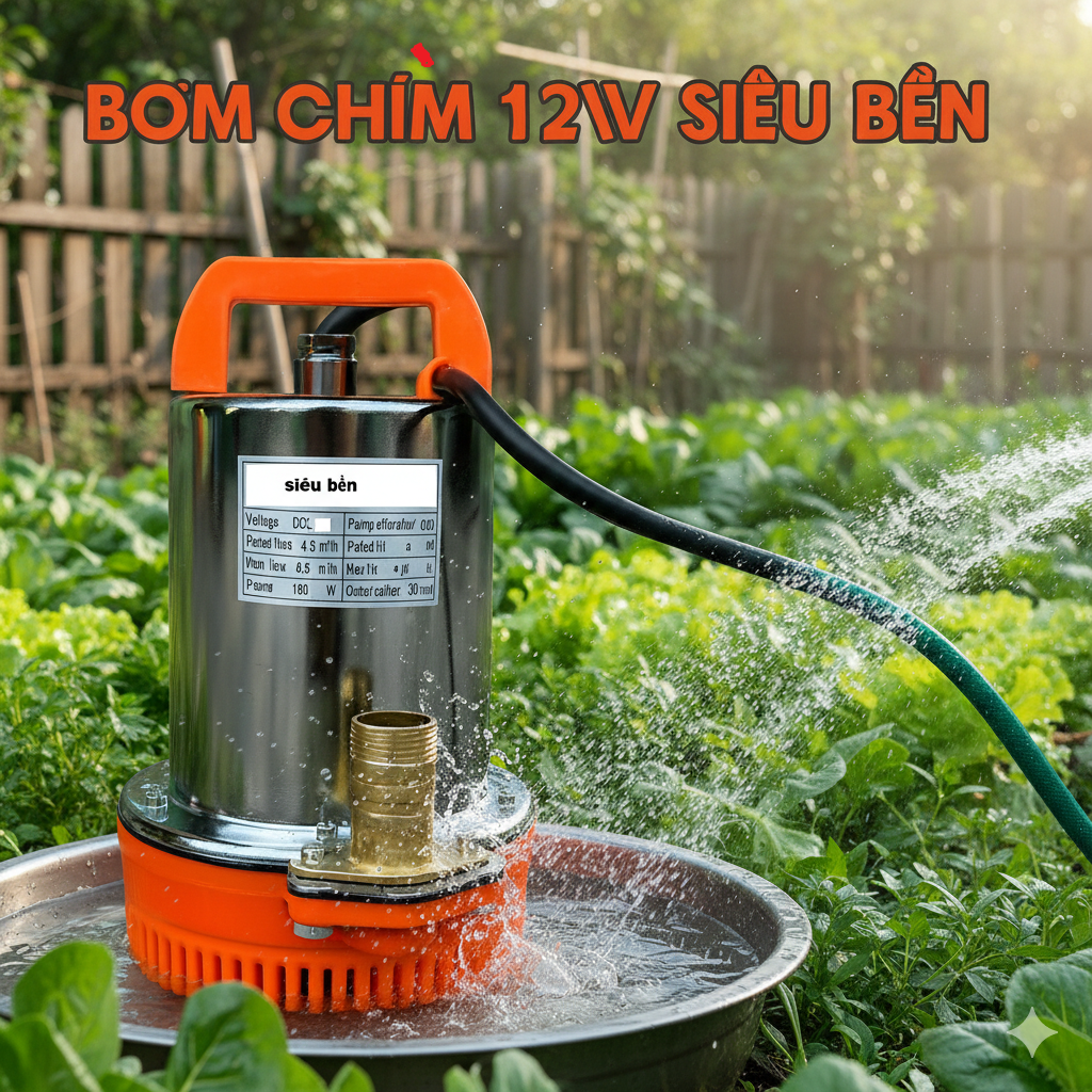 Bơm Chìm 12V Chạy Ắc Quy – Bơm Tõm Lõi Đồng Loại Tốt, Bơm Tưới Vườn, Siêu Bền