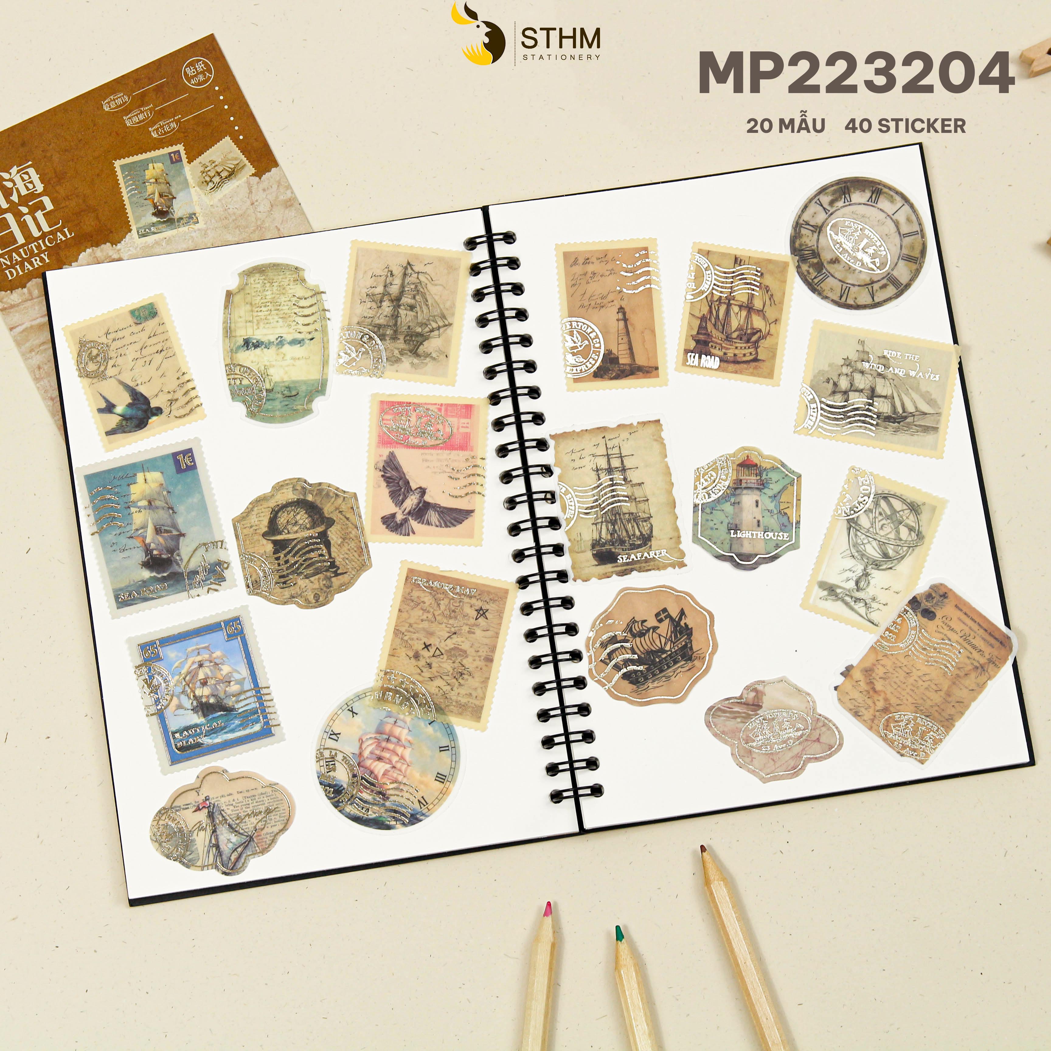 Sticker xấp 40 tờ - 20 mẫu có ánh kim - Phụ kiện trang trí sổ tay vintage - STHM stationery