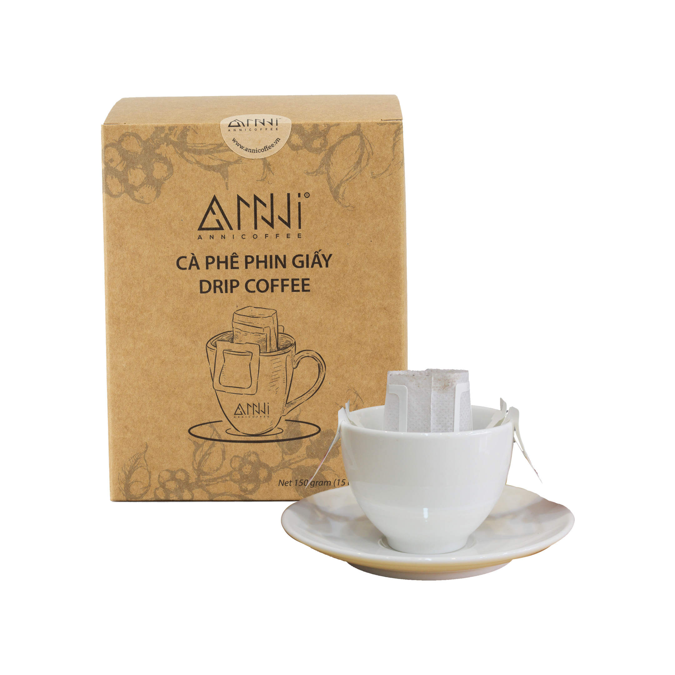 Cà Phê Phin Giấy (Hộp 10 gói x 15Gr) 100% Arabica &amp; Robusta nguyên chất Kèm gói đường bên trong- Drip Bag Coffee - Cà Phê Tiện Lợi - Cà Phê Phin Giấy (150g) - ANNI Coffee