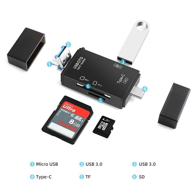 Đầu đọc thẻ nhớ 6 trong 1 USB 3.0 Micro Type C sang Micro SD TF