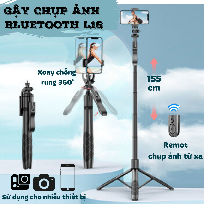 Gậy chụp ảnh 4 chân P185 - Tripod điện thoại livestream, quay phim, chụp ảnh kéo dài 180cm, có remote - Hàng chính hãng