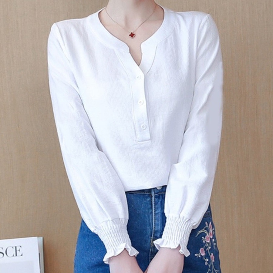 Áo Sơ Mi Nữ Áo Nữ Áo Kiểu Áo Cổ Tròn Xẻ V Cài Nút - N601
