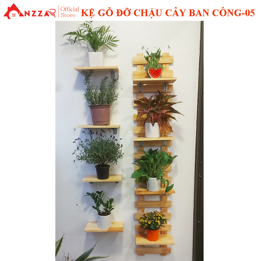 Kệ gỗ treo tường, giá gỗ thông treo tường trang trí ban công, ngoại thất đẹp, treo cây, hoa 160cmx30cm