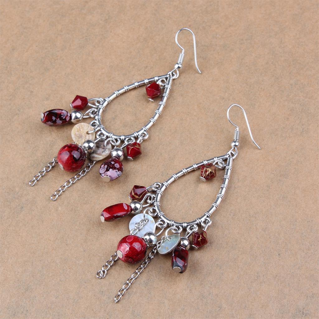 Fashion Bohemia Red Beads Dangle Earrings Retro Elegant Party Ornaments