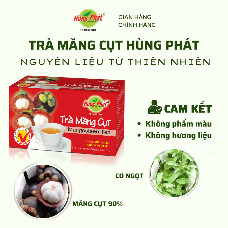 Trà Măng Cụt Giải Khát Thanh Nhiệt Cơ Thể Da Đẹp Dáng Xinh Hộp 25 Gói - Trà Hùng Phát