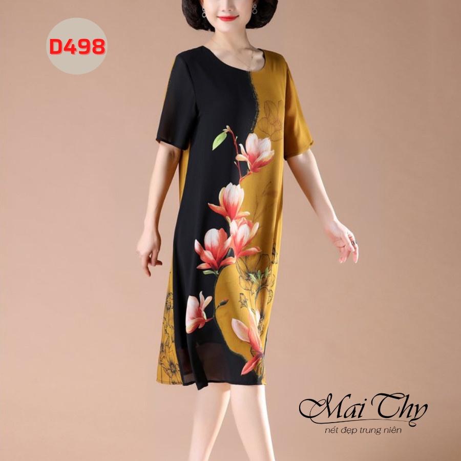 ĐẦM TRUNG NIÊN HỌA TIẾT HOA SEN SANG TRỌNG CÓ SIZE LỚN