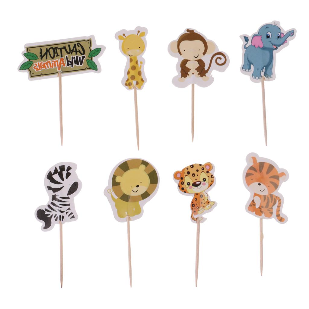 48x Wild Animal Cupcake Toppers Picks Baby Shower Kid Birthday Party Decor