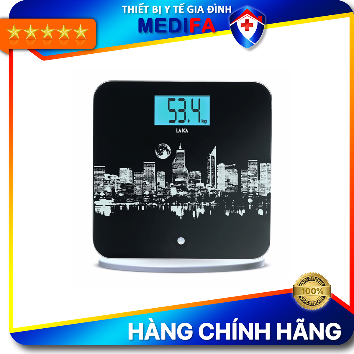 Cân sức khoẻ điện tử LAICA PS1059, cảm biến phát sáng, cân dùng cho gia đình, trọng tải tối đa 180kg, Cân đo 6 chỉ số