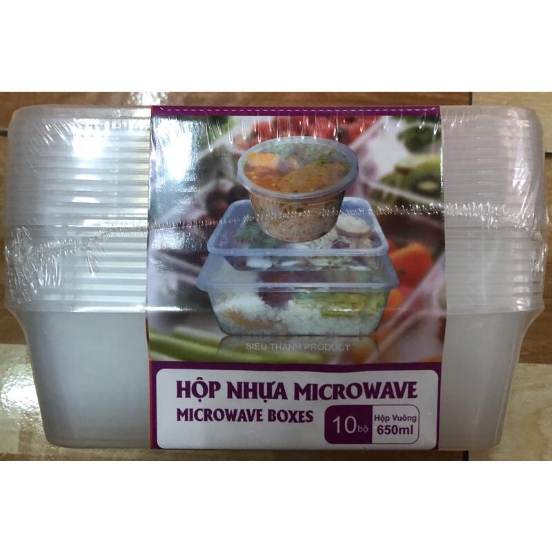 10 hộp rau câu 650ml hộp nhựa microwave hộp nhựa vuông có nắp hộp nhựa tủ lạnh hộp bánh plan hộp 650