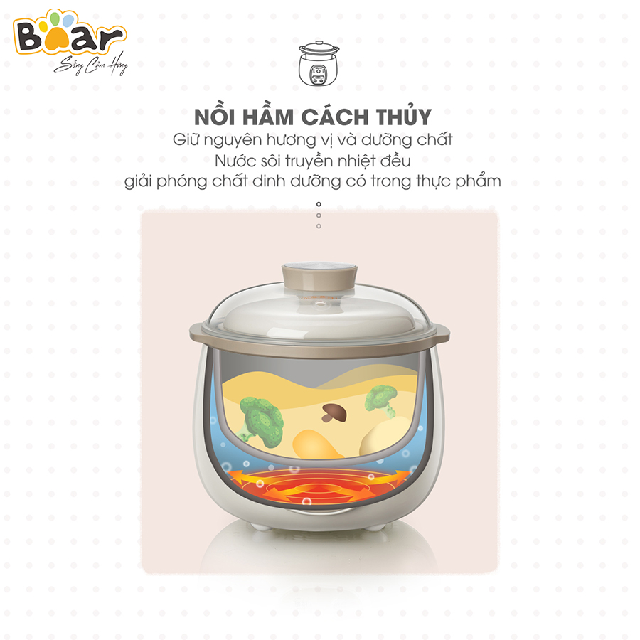 Nồi Nấu Chậm 2,5L Bear Chính Hãng Đa Năng Nấu Cháo, Chưng Yến Bản Quốc Tế Bảo Hành 18 Tháng - SUBE003 - Hàng Chính Hãng