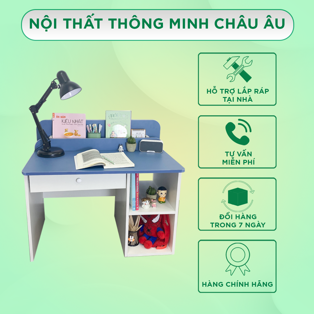 Bàn học cho bé thiết kế thông minh IGA - GP133, Bàn làm việc kèm kệ sách, ngăn kéo đa năng