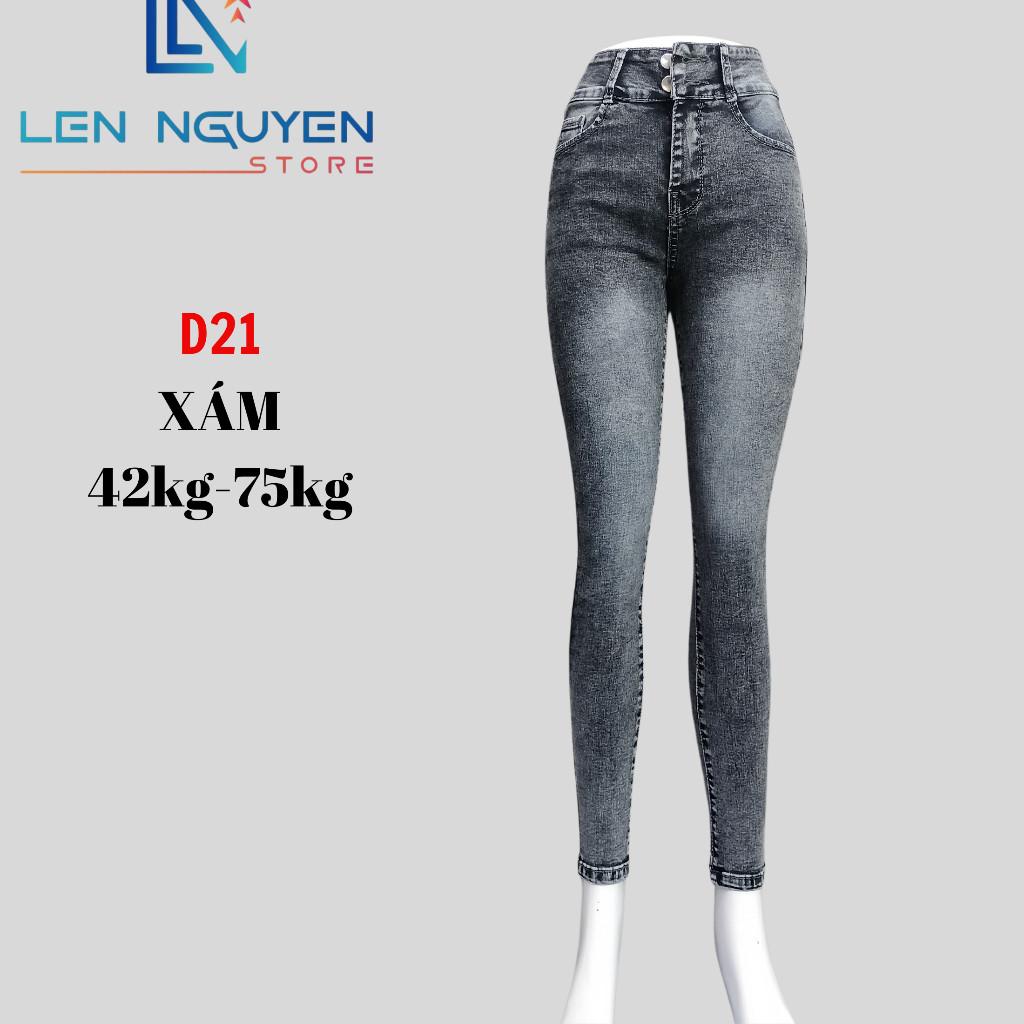 D21_Quần jean nữ, dài, lưng cao, quần bò nữ dáng ôm, quần rin nữ có big size, cho 42kg đến 75kg,LEN NGUYEN STORE - Xám Rách