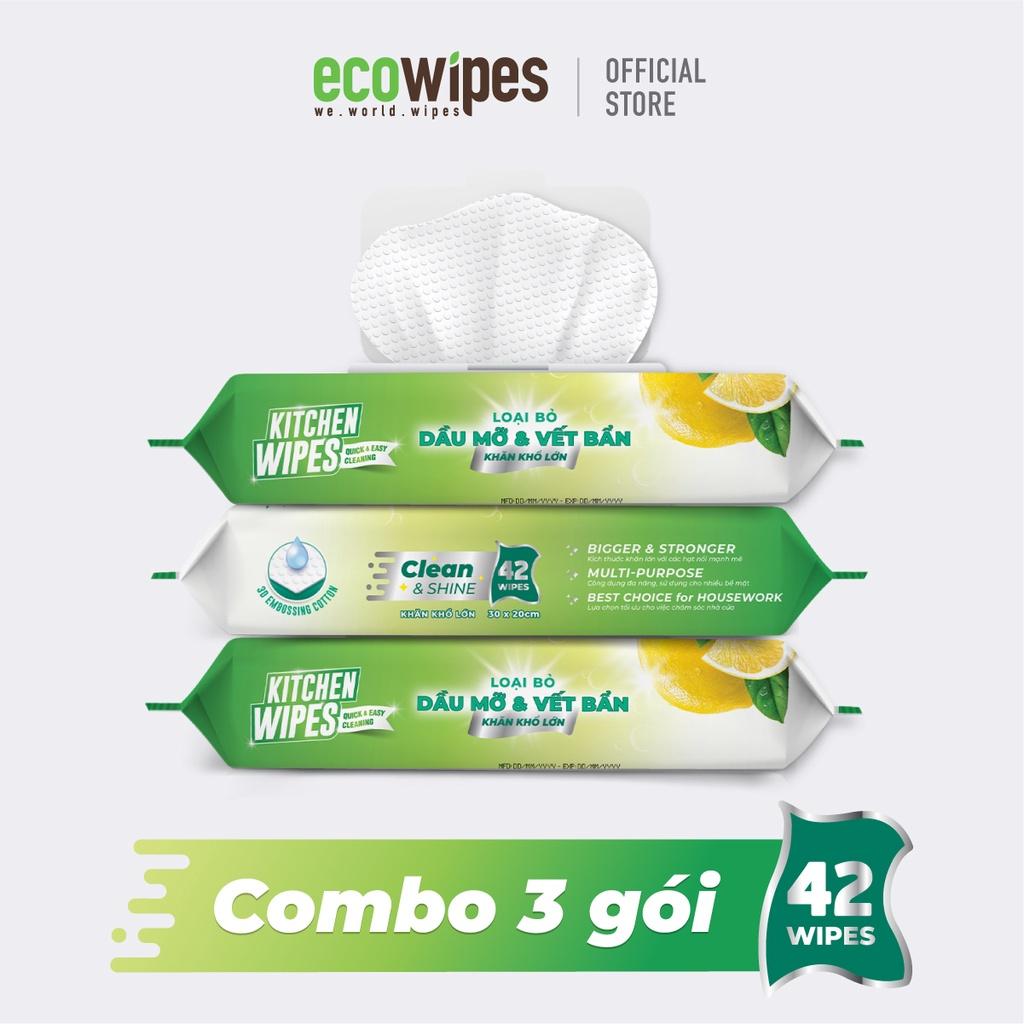 Combo 03 gói khăn giấy ướt lau bếp Kitchenwipes gói 42 tờ giúp làm sạch dầu mỡ trên nhiều bề mặt