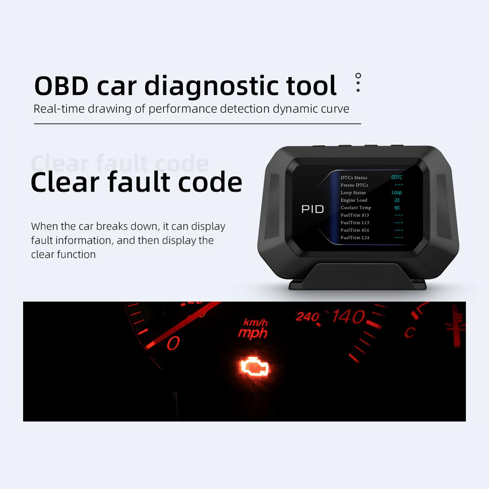 Trip Computer P21 HUD Car Gauge, OBDⅡ Diagnostic and Slope Meter Speedometer Safe Driving Computer Overspeed Alarm