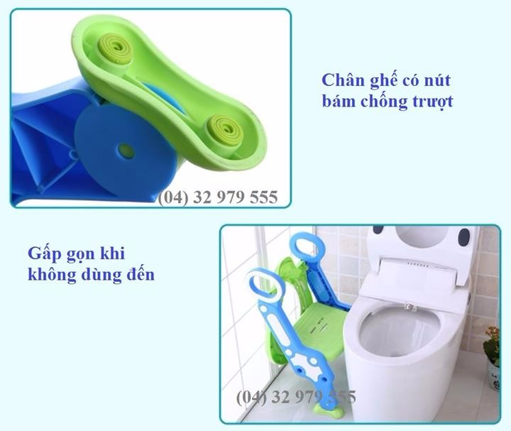 Ghế ngồi bồn cầu có thang vịn an toàn cho bé 