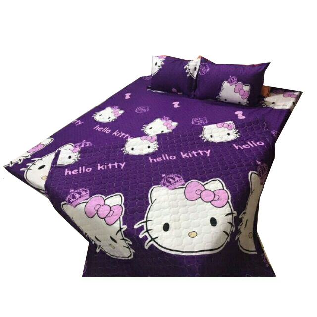 Set 5 món chăn hè ga chun Cotton Poly kitty tím