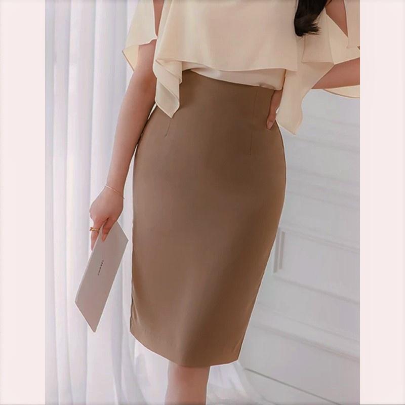 Chân Váy Công Sở Bút Chì Dài Tới Gối Màu Nâu CHIPY From Ôm Lưng Thun Cạp Cao Cá Tính Kiểu Vintage, Ulzzang Đẹp MCV201