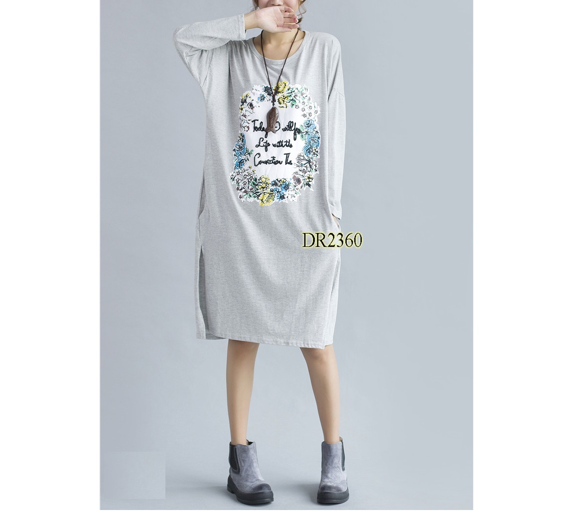 ĐẦM BẦU COTTON DÁNG DÀI HỌA TIẾT ART DR2360