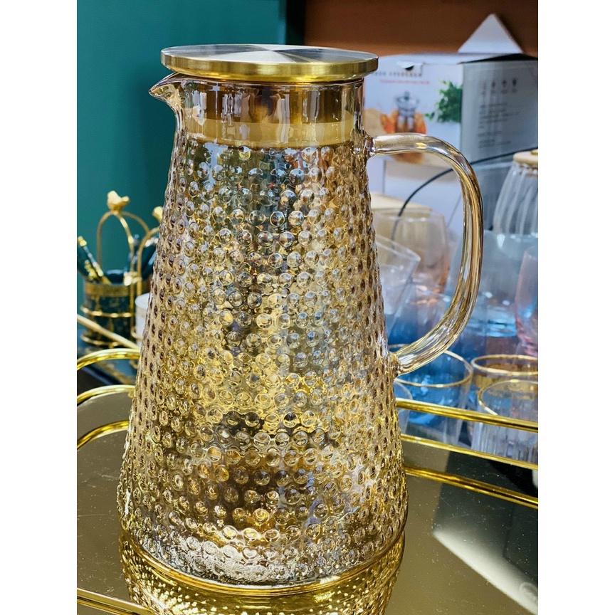 Bình thủy tinh chịu nhiệt mẫu hạt mưa rất đẹp đun nấu trực tiếp trên bếp Màu Vàng sang trọng lóng lánh