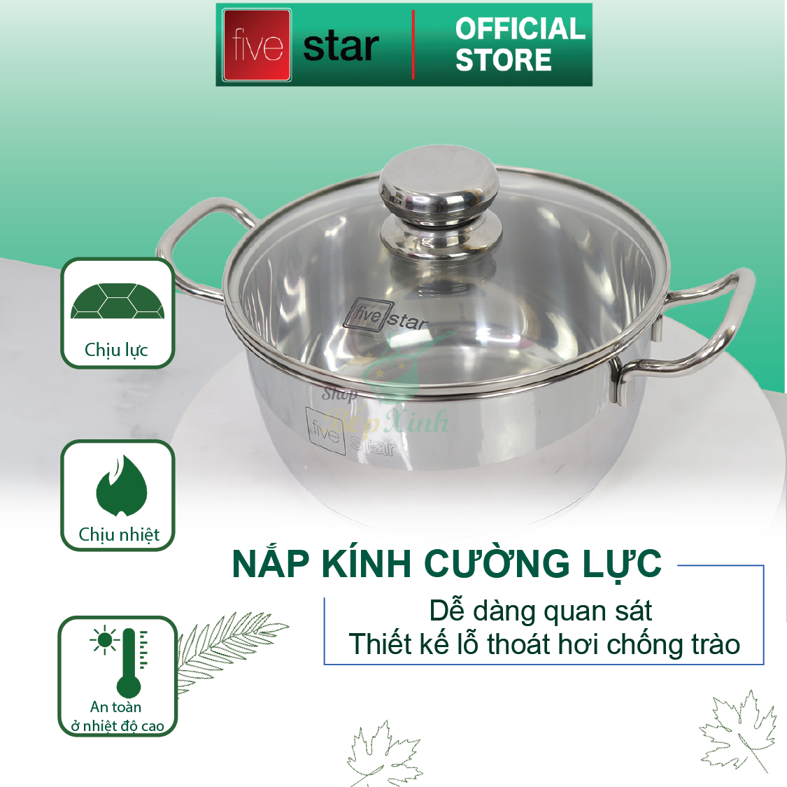 Bộ Nồi và chảo 3 Đáy Inox 430 Fivestar Standard bếp từ nắp kính