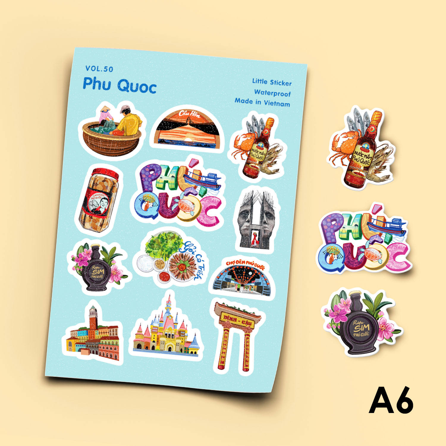 Vol.50 Phú Quốc Little sticker sheet A6 Cán màn cao cấp Sticker Factory