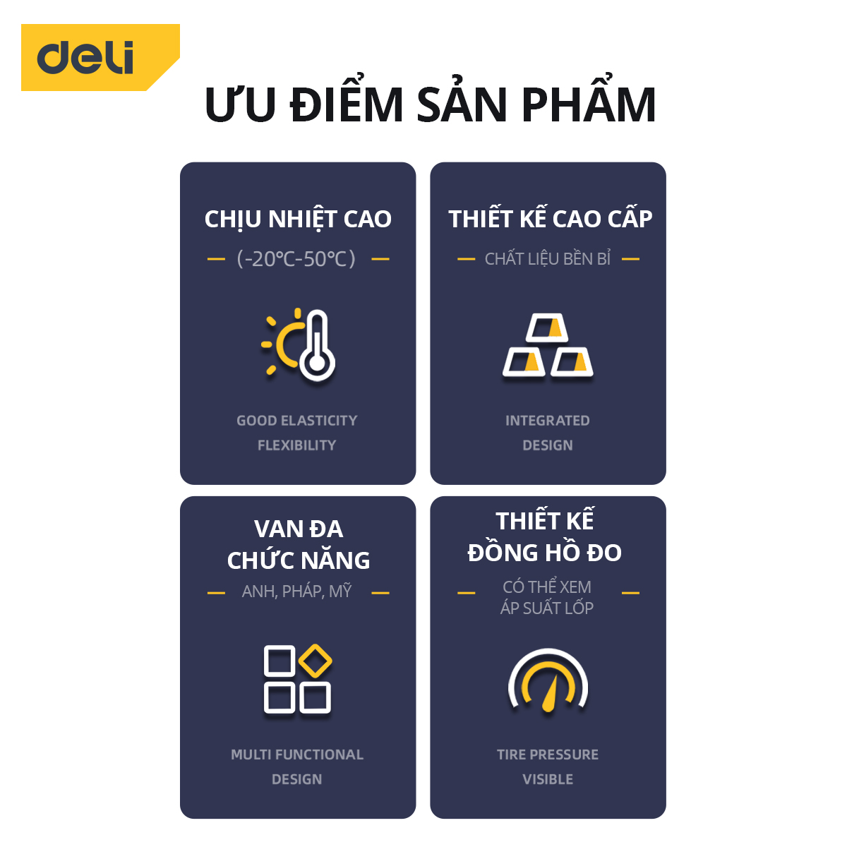 Bơm Xe Đạp Deli Đạp Chân Chính Hãng, Tích Hợp Đồng Hồ Áp Suất, Nhỏ Gọn, Dễ Dàng Mang Theo Tiện Dụng DL880003