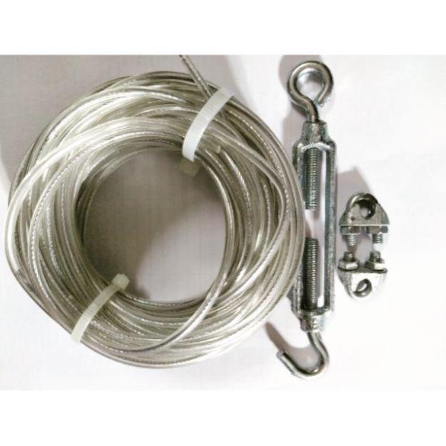 Dây cáp thép bọc nhựa phi 4. Dây cáp lụa chịu lực bọc nhựa 4mm tặng kèm tăng đơ và ốc siết cáp