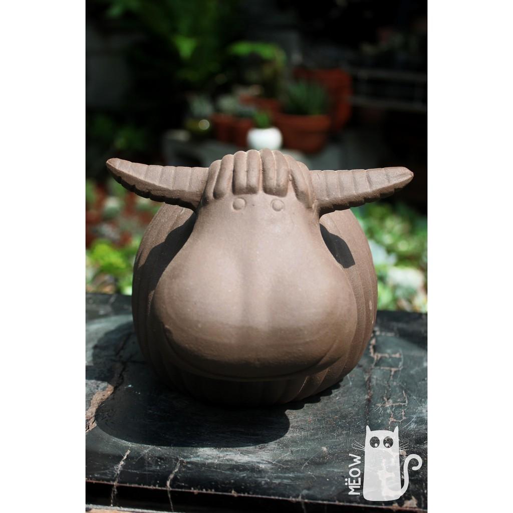 Chậu đất nung Trâu tròn đen | Chậu trồng cây, sen đá, xương rồng