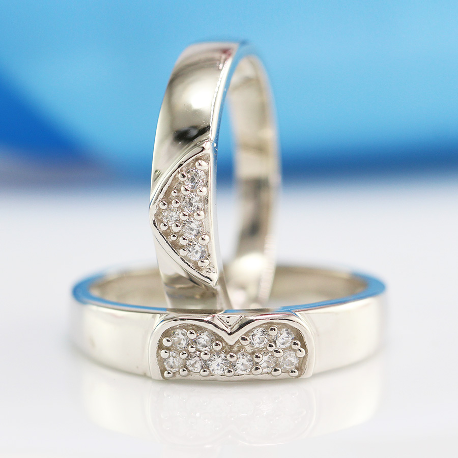 Nhẫn đôi bạc nhẫn cặp bạc đẹp trái tim ghép ND0346 - 8