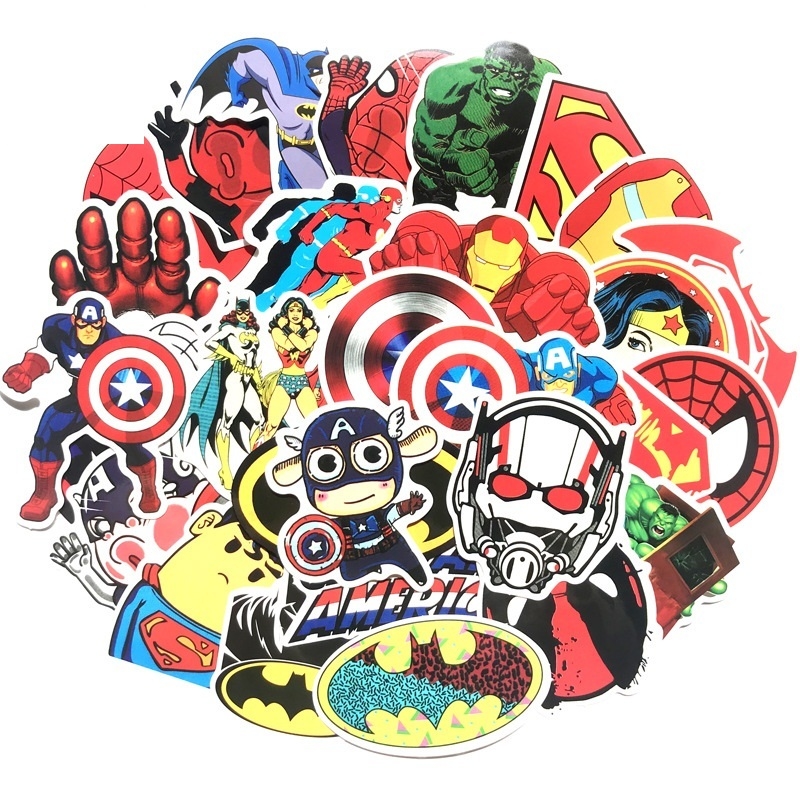 Set 60 Sticker ảnh dán Siêu Anh Hùng ép lụa
