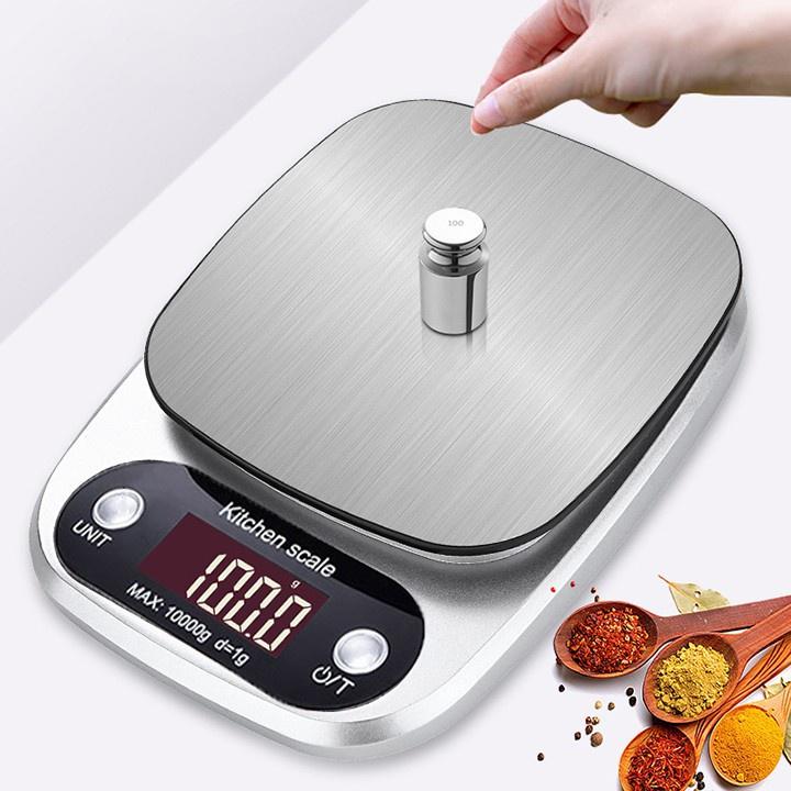 Cân tiểu ly điện tử INOX nhà bếp 1g - 10kg kèm 2 viên pin AAA INOX