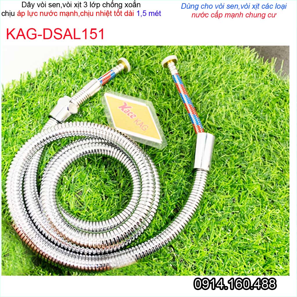 Dây sen chịu nhiệt chịu áp KAG-DSAP151 dây vòi tắm hoa sen- vòi xịt vệ sinh 1.5m chống xoắn chịu áp chịu nhiệt siêu bền