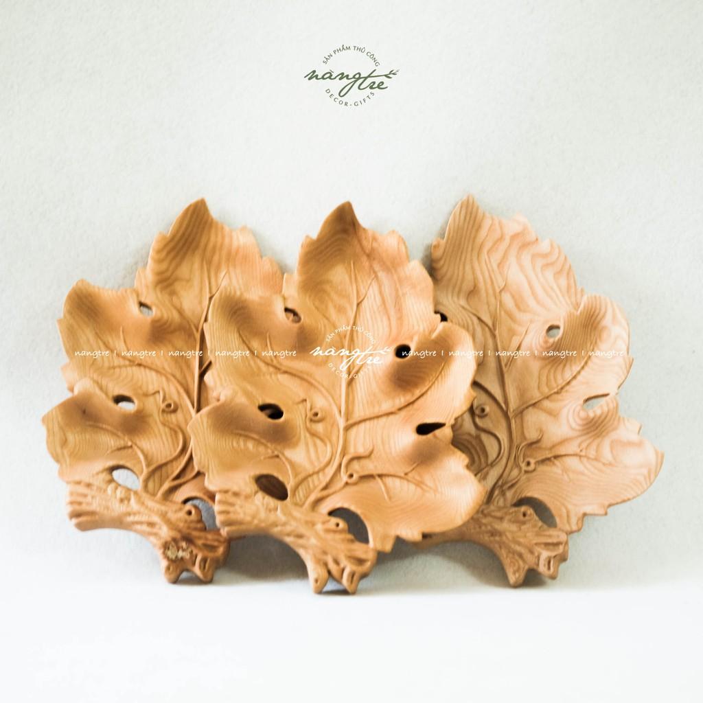 Khay gỗ hình lá nho/ Khay gỗ tần bì decor