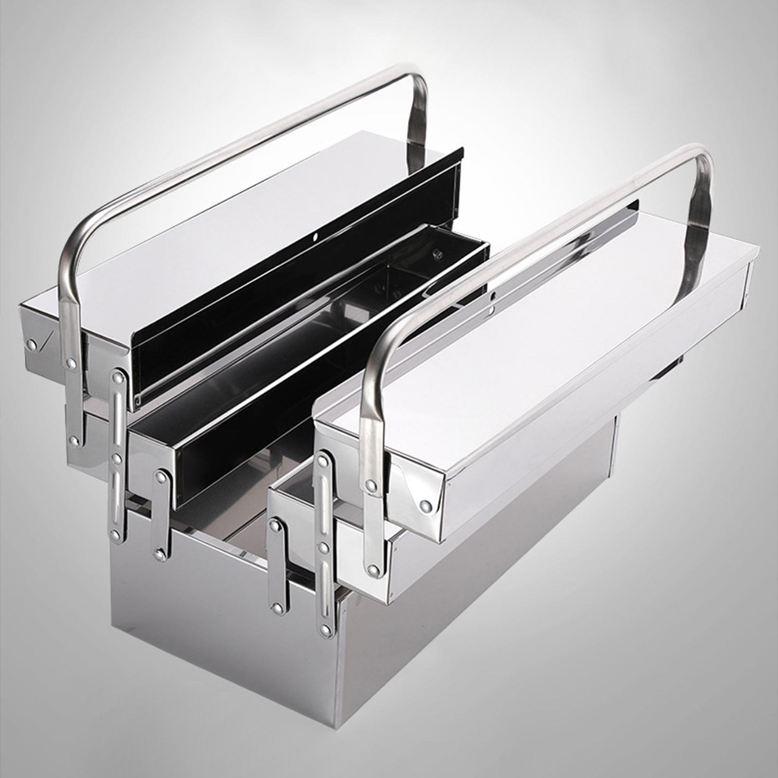 Tool Box Large Space 3 Compartments Tray Double Layer Lockable for Garage