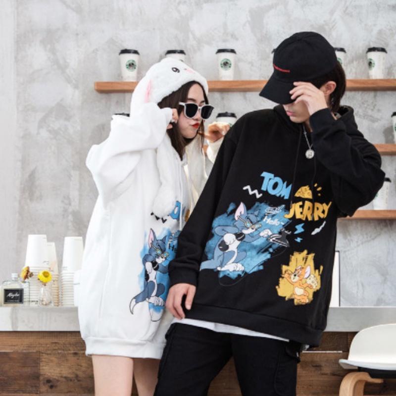 Áo hoodie nữ nam unisex cặp đôi local brand nỉ ngoại cao cấp da cá form rộng có mũ ulzzang hàn quốc cute zip TOM & JERRY